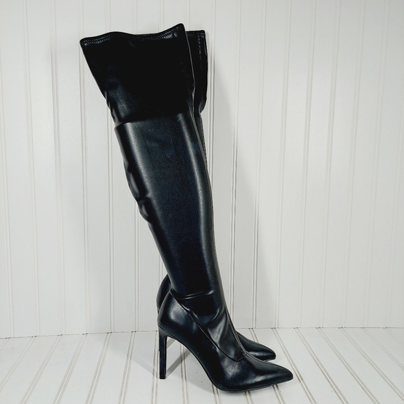 New Open Edit Kami Pointed Toe Over the Knee Black Stilletto Heel Boot K399 - Picture 5 of 15